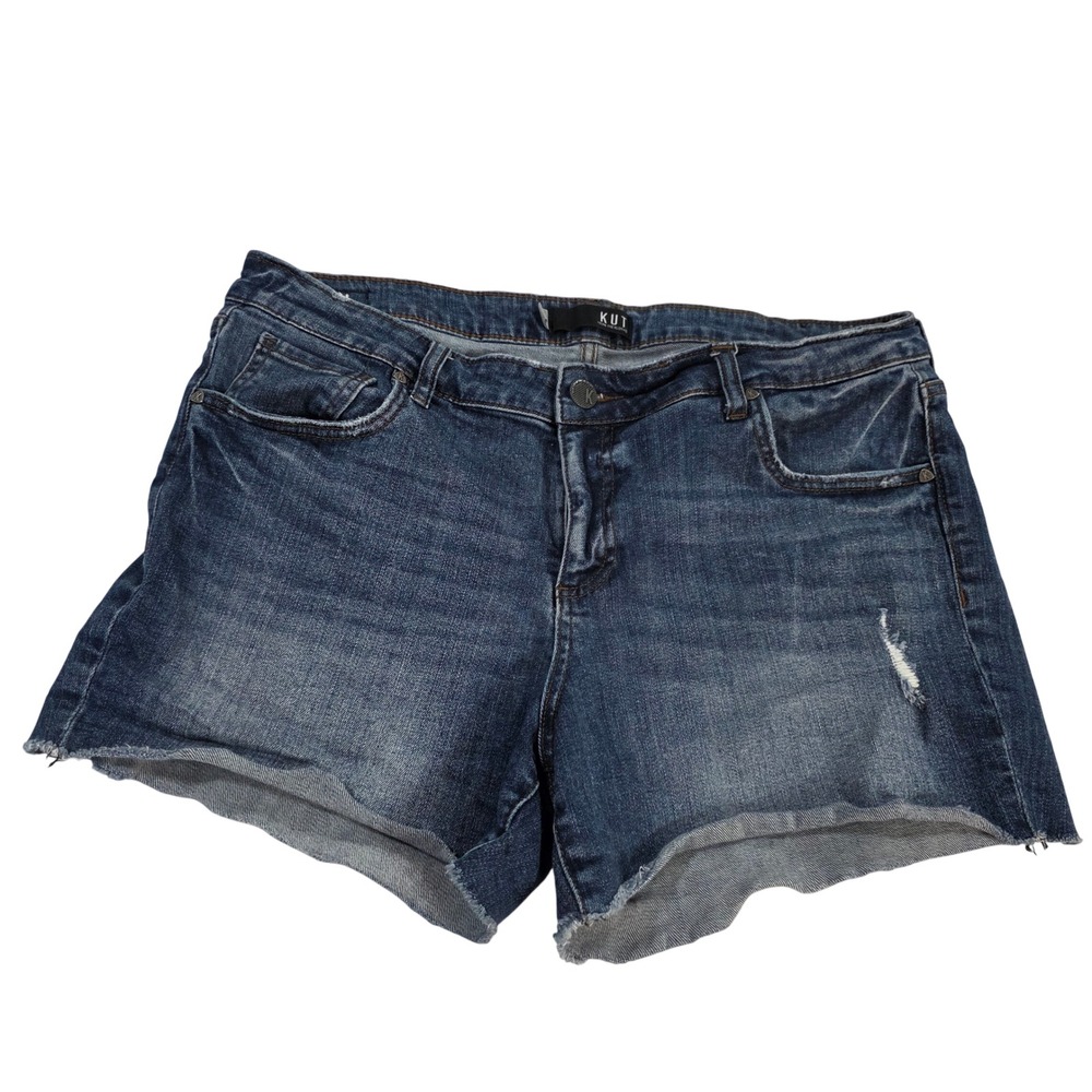 Kut from the Kloth Gidget Fray Denim Shorts Dark Wash Distressed‎ Size 14 Womens